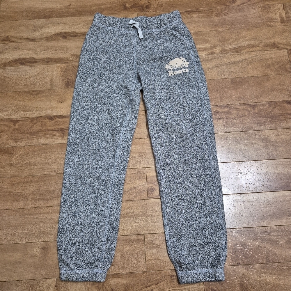 Roots Kids Cozy Signature Salt & Pepper Fleece Sweatpants – Size 10